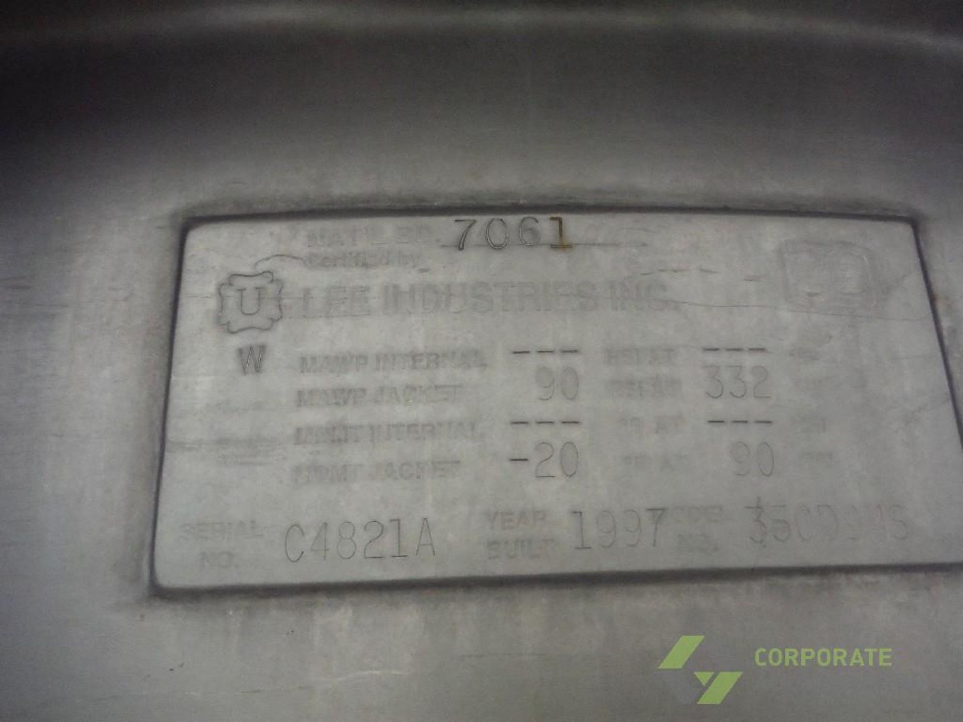 1997 Lee SS 350 gallon kettle, Model 350D9MS, SN C4821A, 1/2 jacket, 90 psi @ 332 F, top - Image 4 of 8