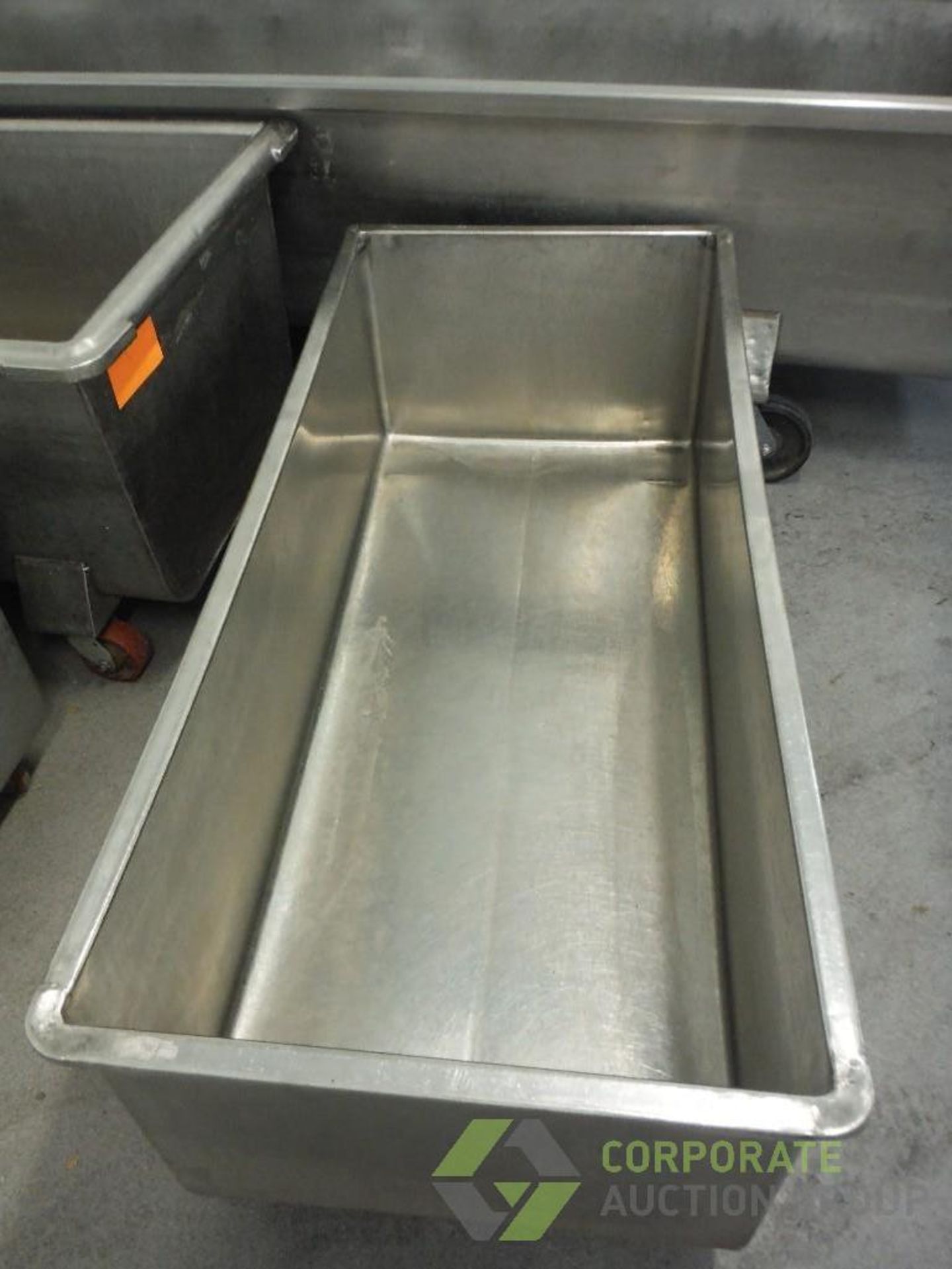 SS trough, 62 in. long x 27 in. wide x 19 in. tall, on casters - Image 2 of 2