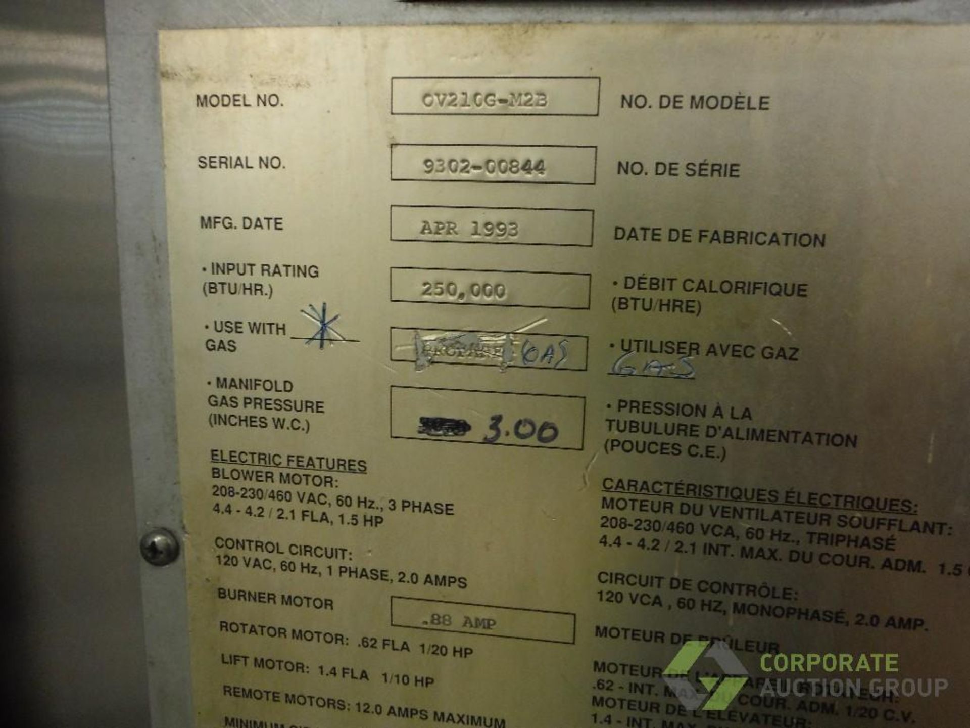 1993 Baxter double rack oven, Model OV210G-M2B, SN 9302-00844, natural gas, 250,000 btu/hr. - Image 7 of 8