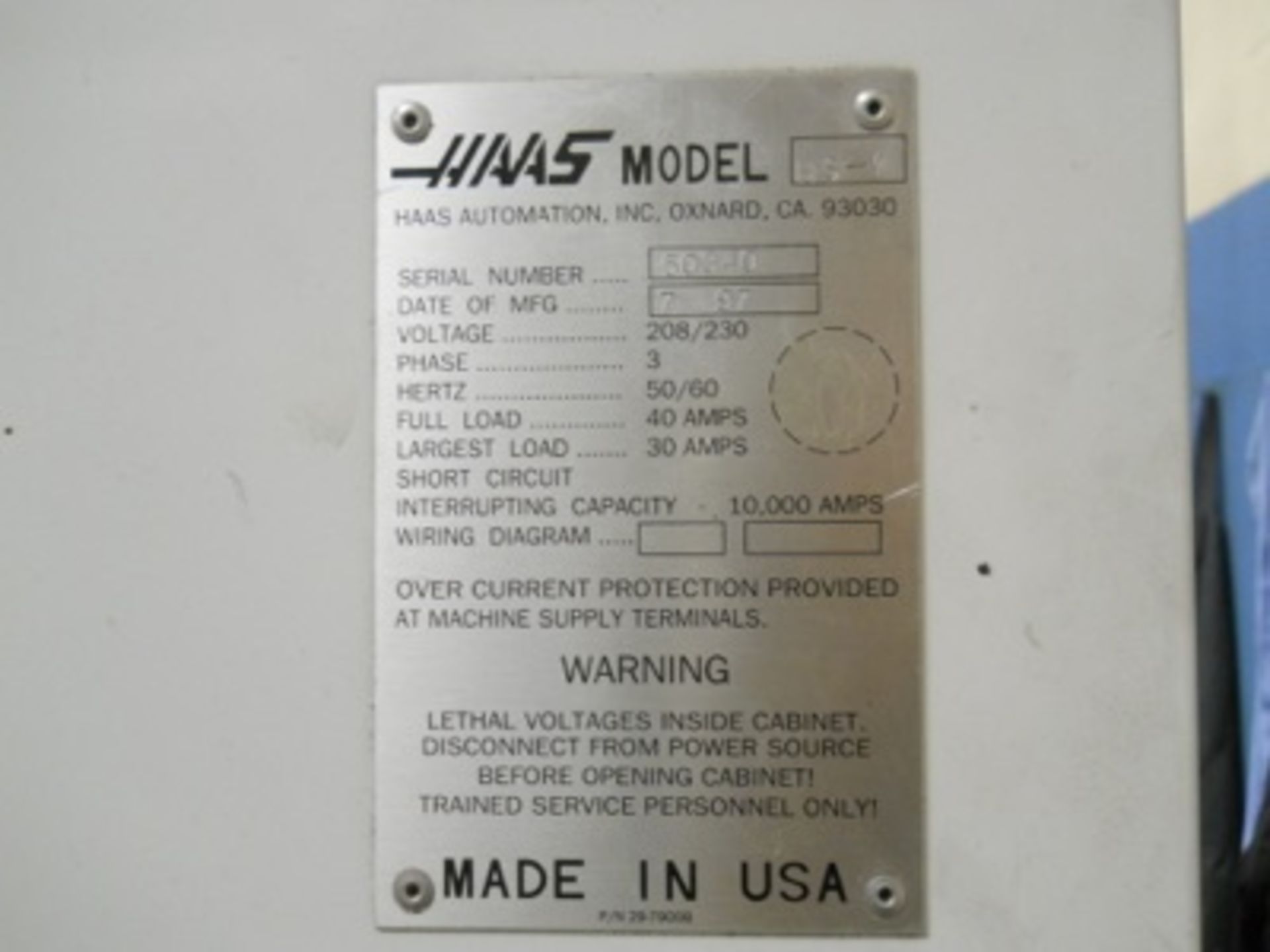 (1997) Haas mod. HS-1 Horiz. CNC Machine Center w/ 15hp High Torque, 710 IPM Brushless Servo, 2M - Image 9 of 9