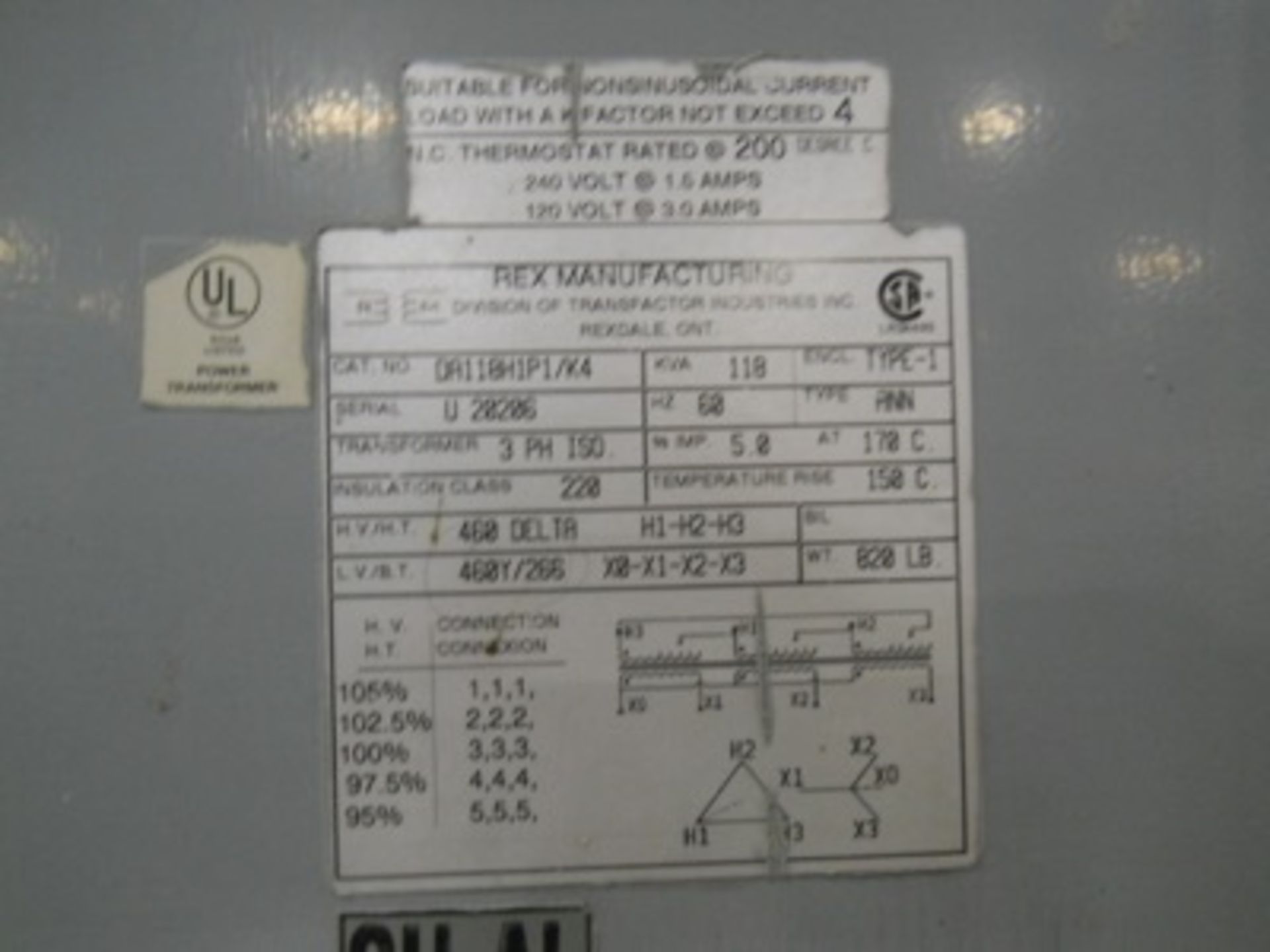 (Lot) (2) Rex 118 KVA Transformers - Image 2 of 2