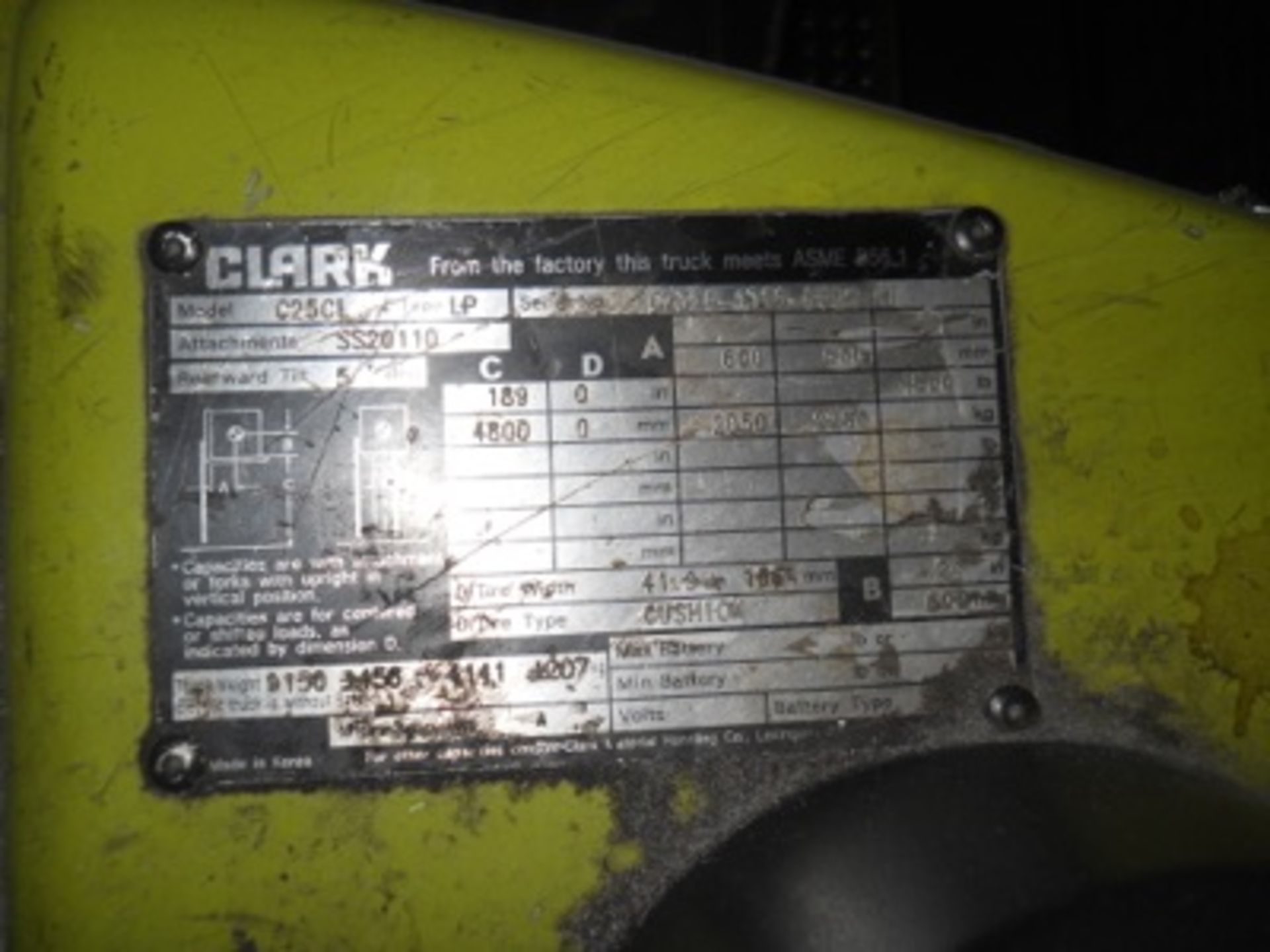 Clark mod. C25CL, 4500lb. LPG Forklift - Image 4 of 4