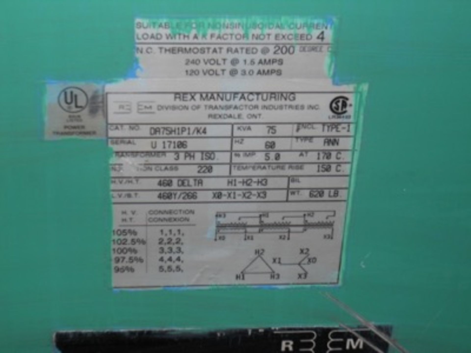 (Lot) (2) Rex 75 KVA Transformers - Image 3 of 3