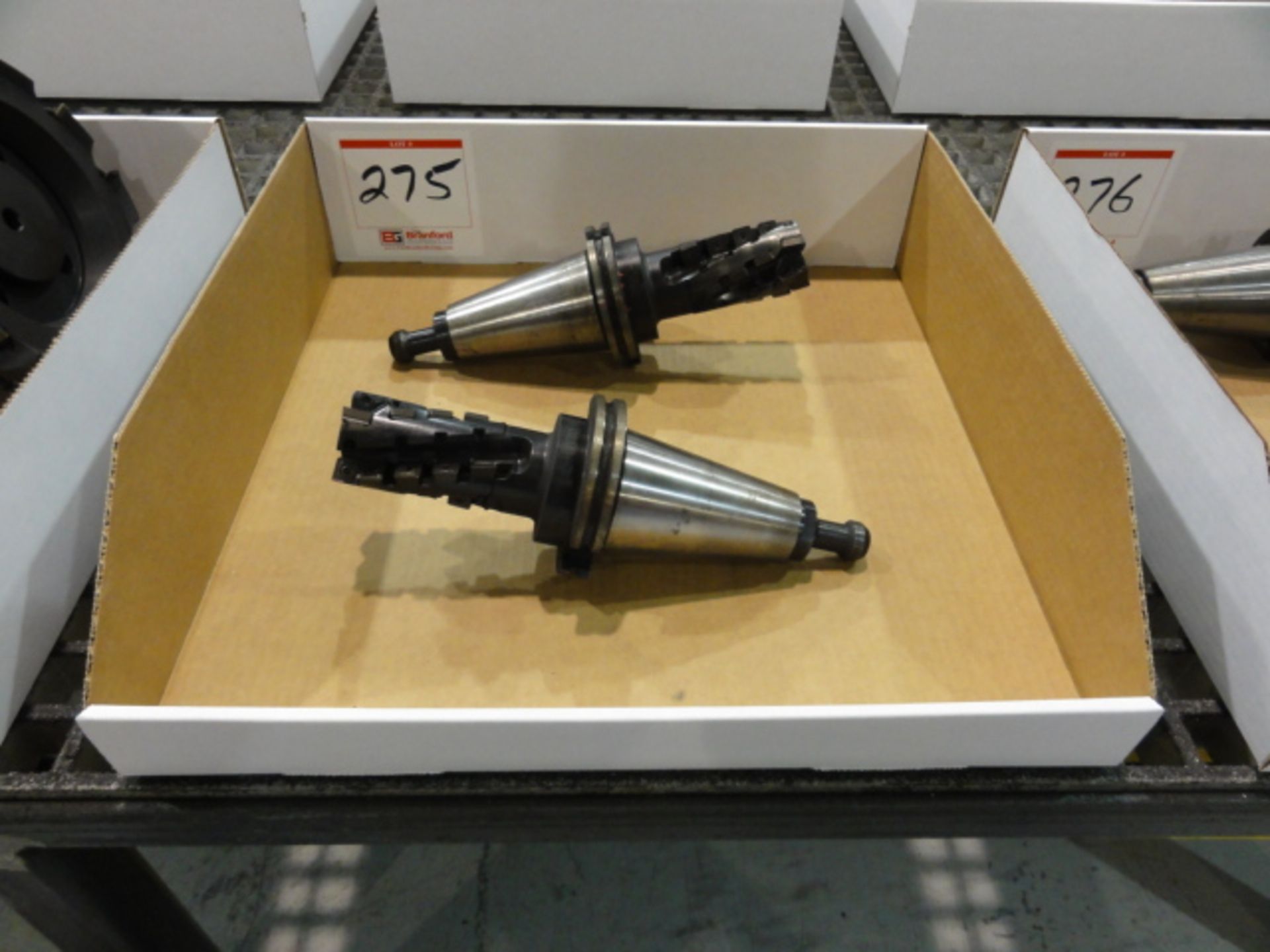 Lot of (2) CAT 50 Tool Holders w/ Carboloy 2" Model R215.59-02.00 Carbide Insert Finishing Tools