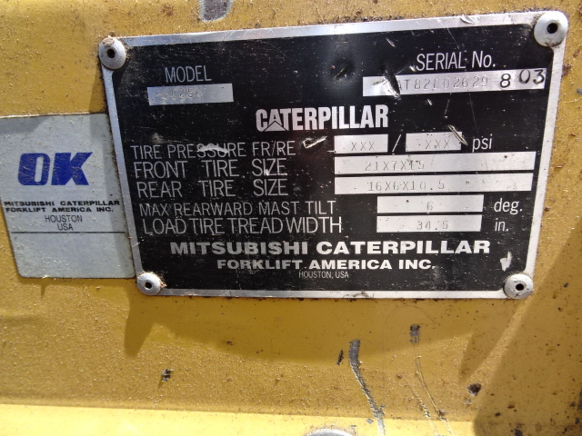 Caterpillar LPG 5000-Lb Forklift w/ Triple Mast, Side Shift, Solid Wide Track Tires, 14487 Hours, - Image 4 of 4