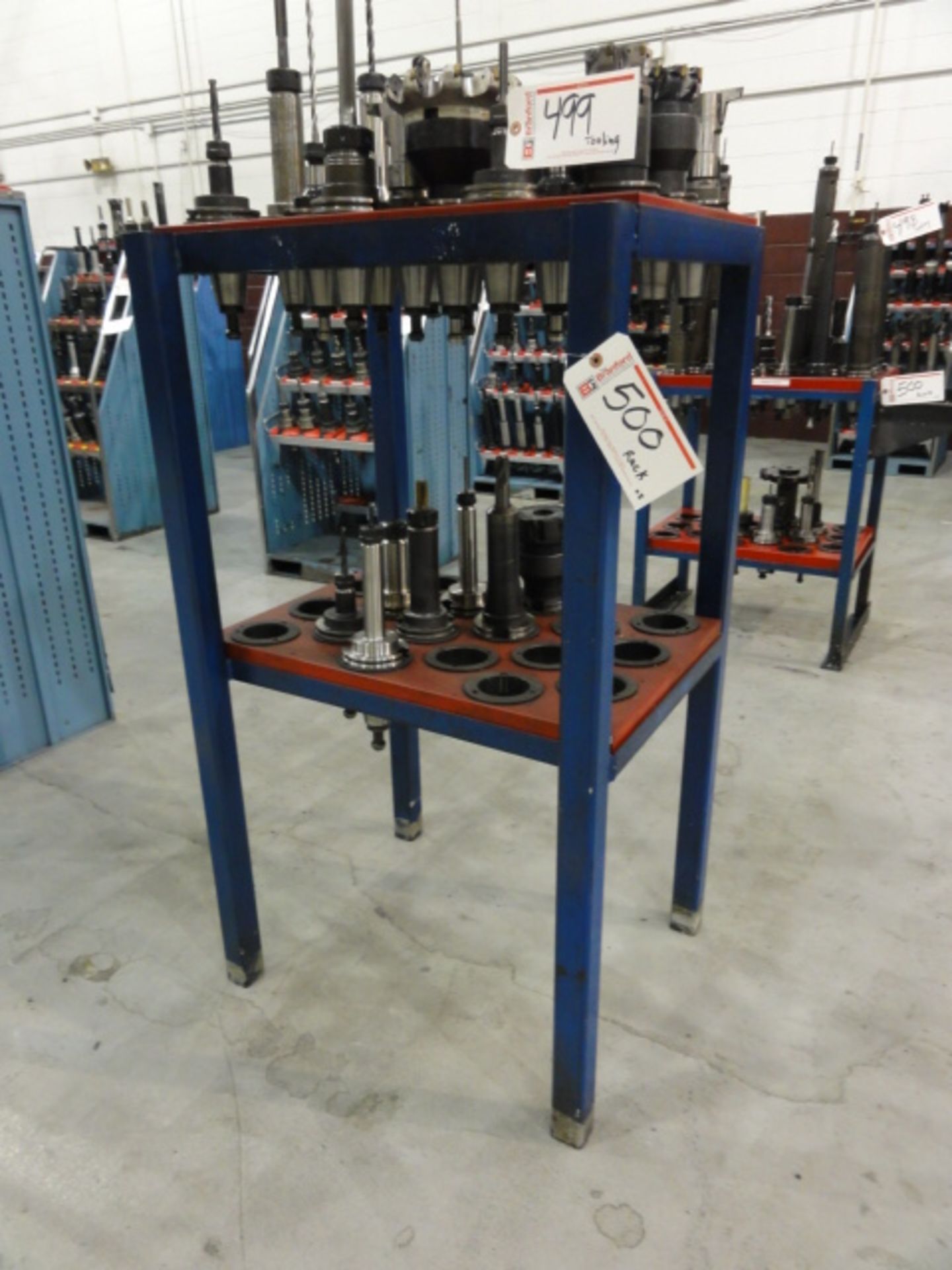 Lot of (2) 2-Shelf Stationary Heavy Duty Steel Frame CAT 50 Tool Racks, w/ 36-Tool Holding Cap. - Image 2 of 3