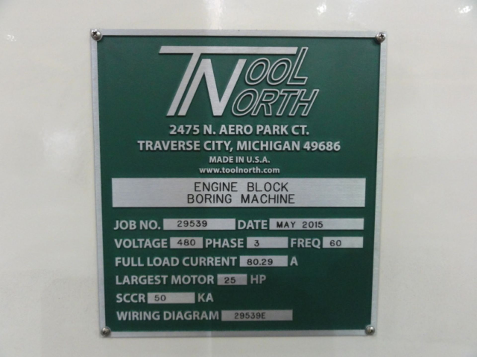2015 Tool North Engine Block Boring Machine, Job # 29539, Largest Motor 25 HP, SCCR 50 KA, w/ - Image 4 of 11