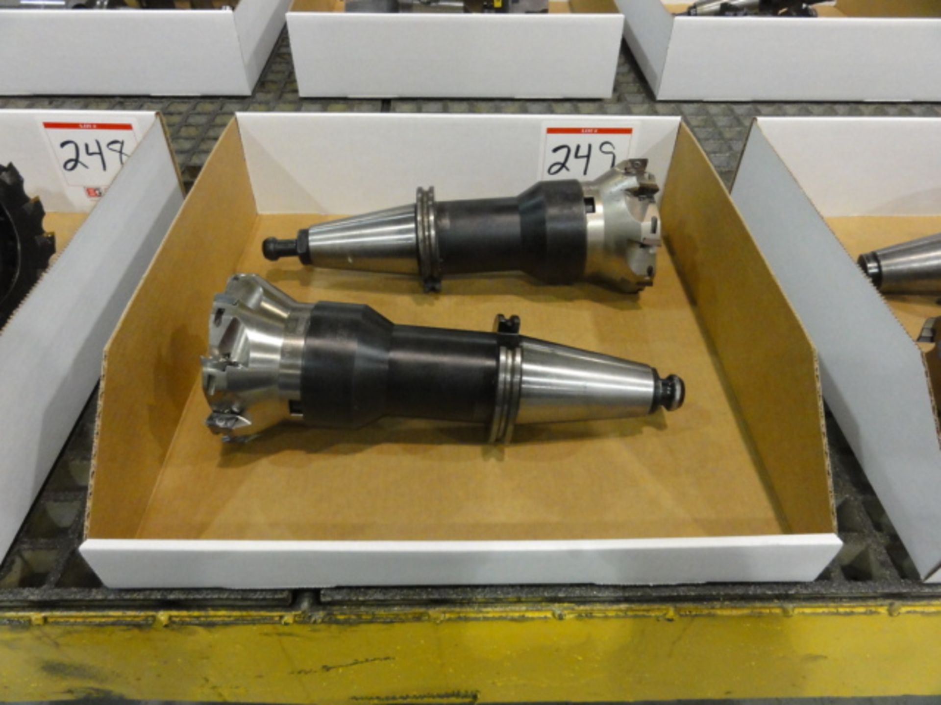 Lot of (2) CAT 50 Tool Holders w/ Seco R220.69-05.00-18-8AN Carbide Insert Facing/Finishing Tools