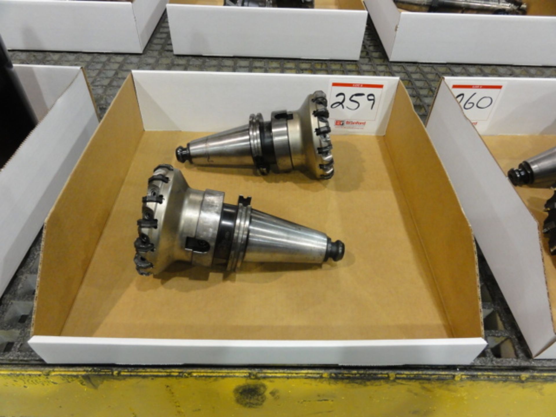 Lot of (2) CAT 50 Tool Holders w/ Seco Model R220.48-05.00-09-15 Carbide Insert Facing/Finishing