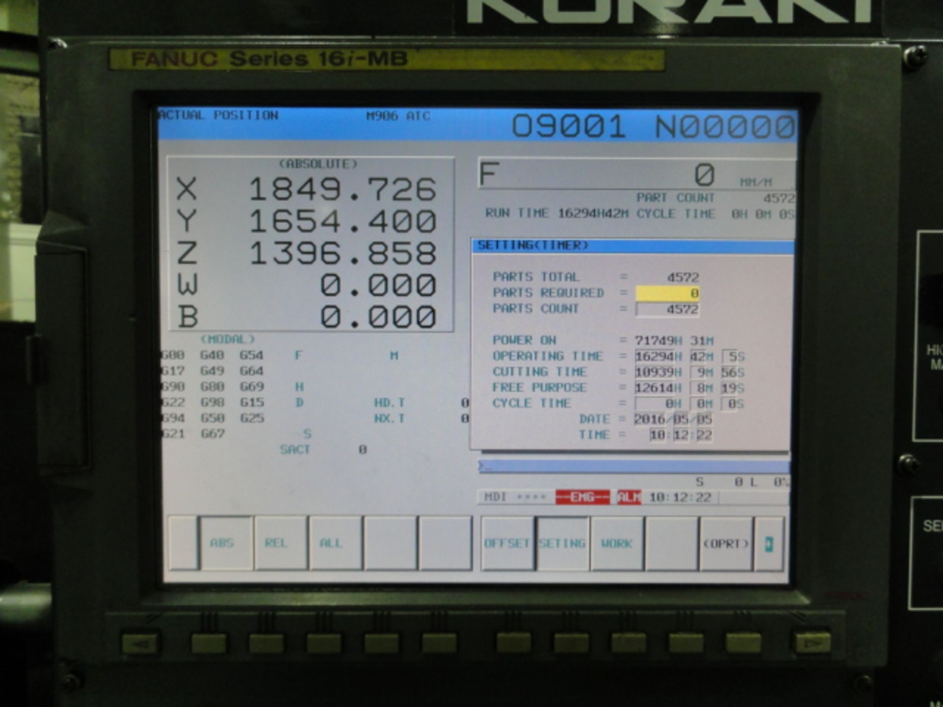 2005 Kuraki Model KBT11Z, CNC Horizontal Boring Mill; Spindle: Drive 30-HP; Speeds to 3,000- - Image 7 of 12