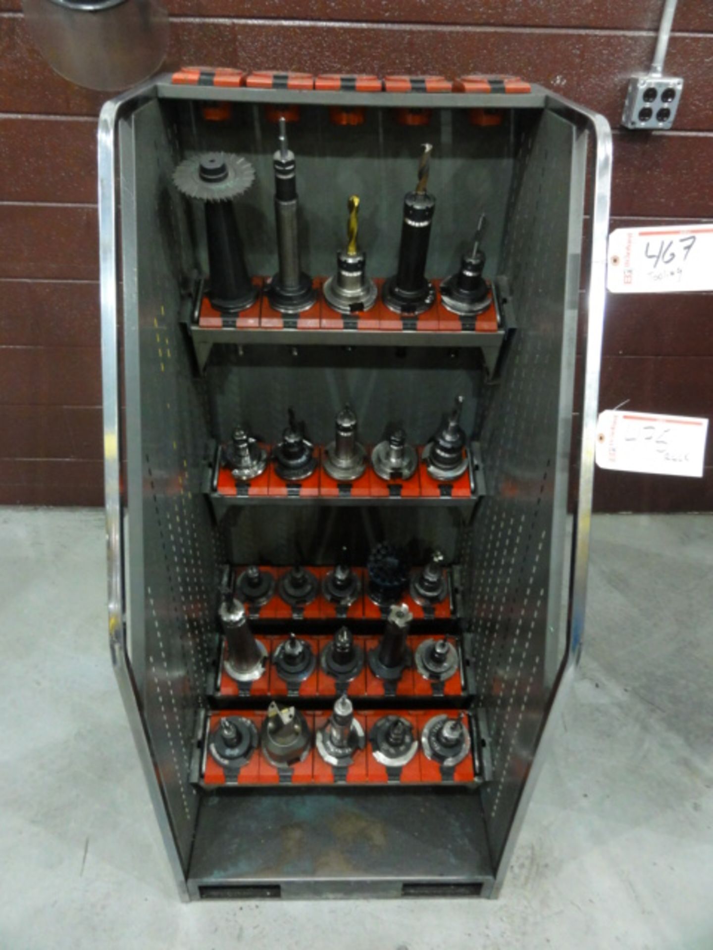 Stationary Adjustable Shelf CAT 50 Tool Racks w/ Forklift Mounts, Delayed Delivery Upon Removal of