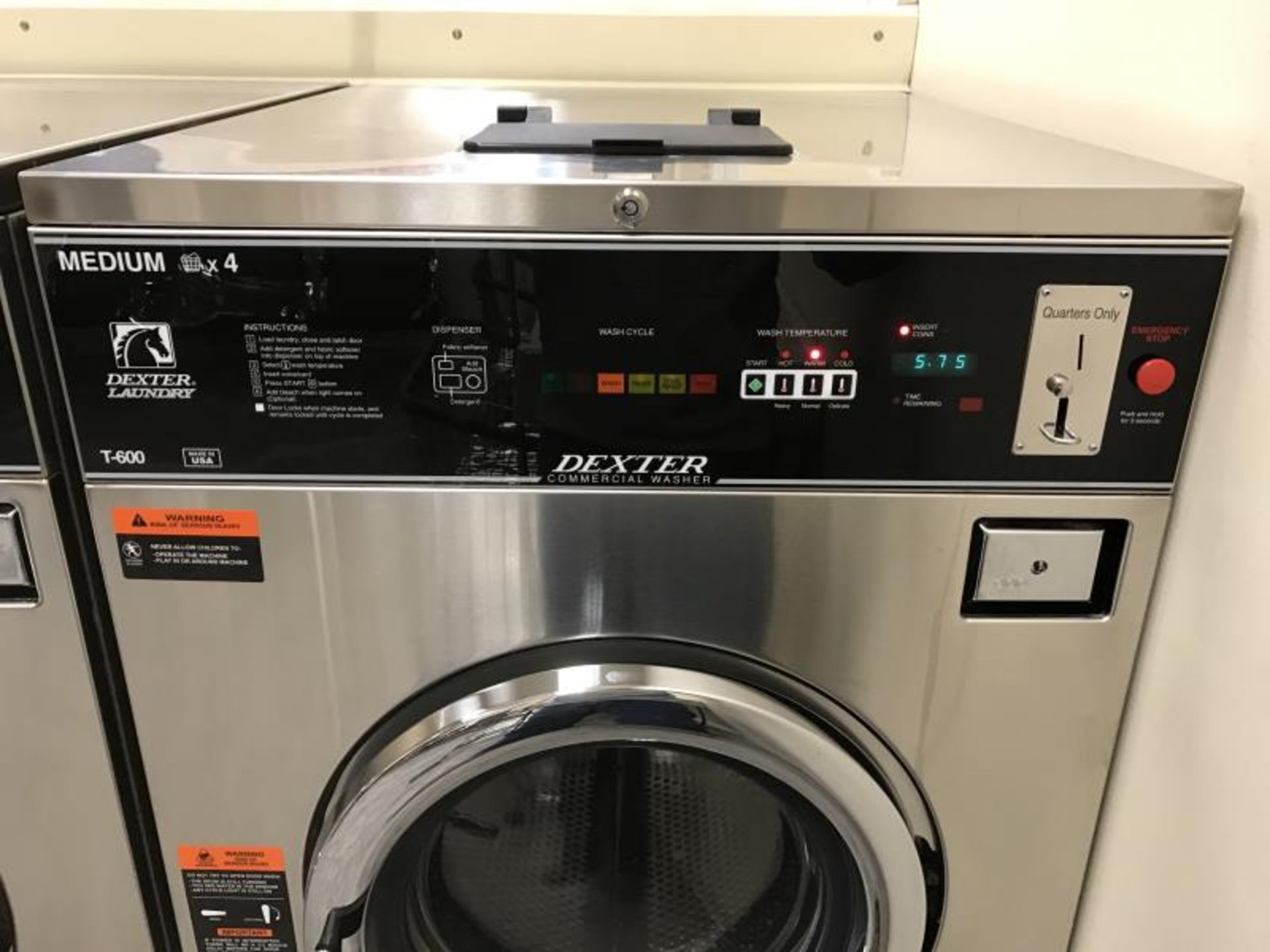 Dexter Commercial Washing Machine, Medium x 4, 40 Lbs., Model: T-600 / WCAD40KCX-12CN, SN: 531835 - Image 2 of 5