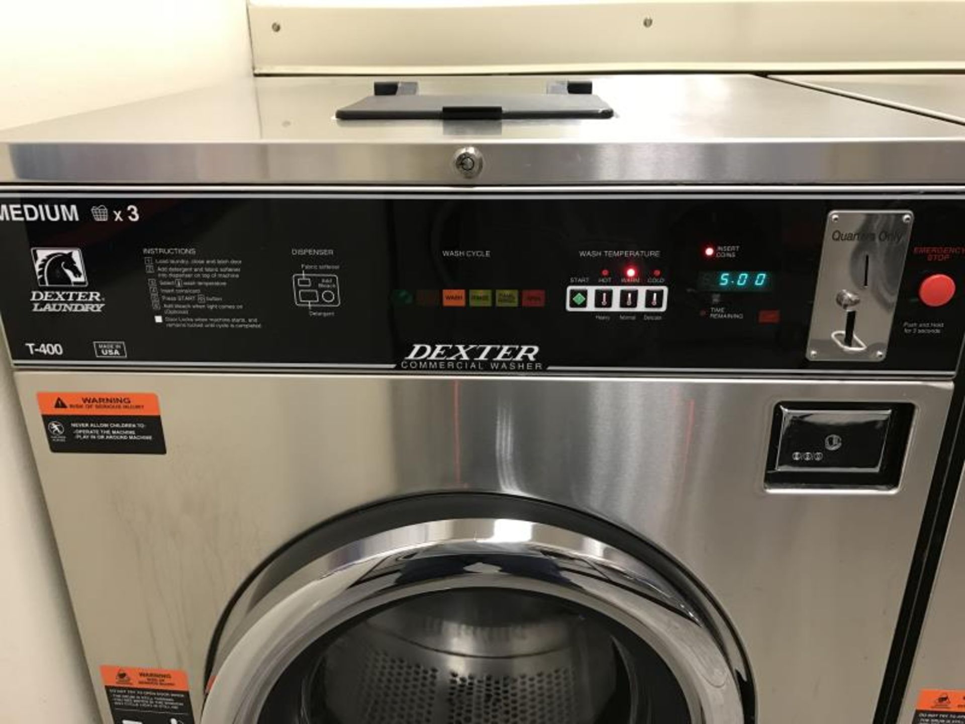 Dexter Commercial Washing Machine, Medium x 3, 30 Lbs., Model: T-400 / WCAD30KCX-12CN, SN: 531759 - Image 2 of 2