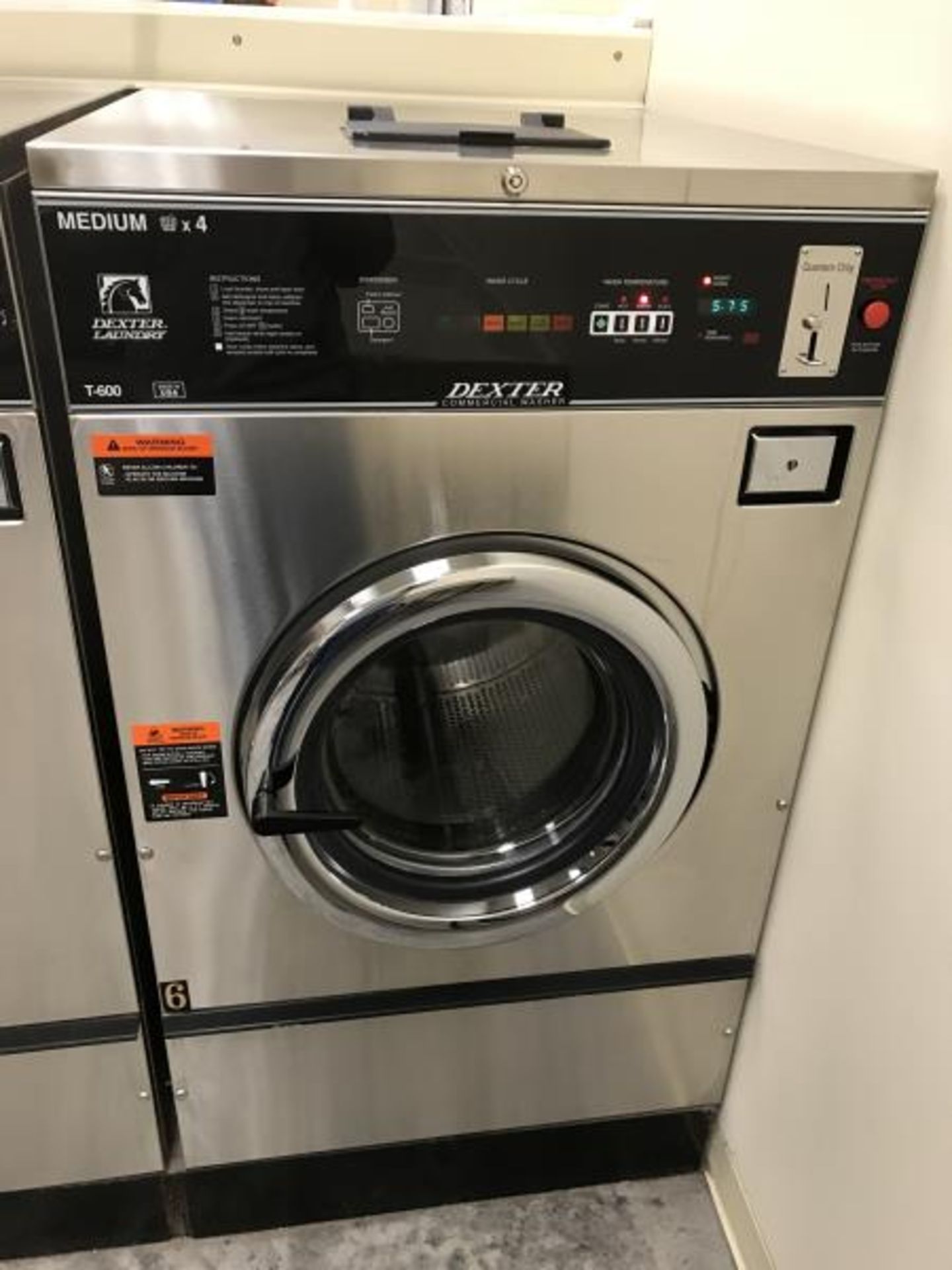 Dexter Commercial Washing Machine, Medium x 4, 40 Lbs., Model: T-600 / WCAD40KCX-12CN, SN: 531835