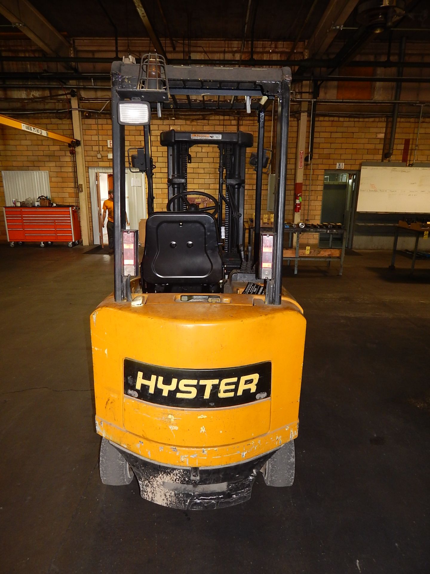 Hyster Model E50XM 2-27 Fork Lift, s/n E108V25784Z, 4,600 Lb. Capacity, Side Shift, Cage, Hard Tire, - Image 5 of 8