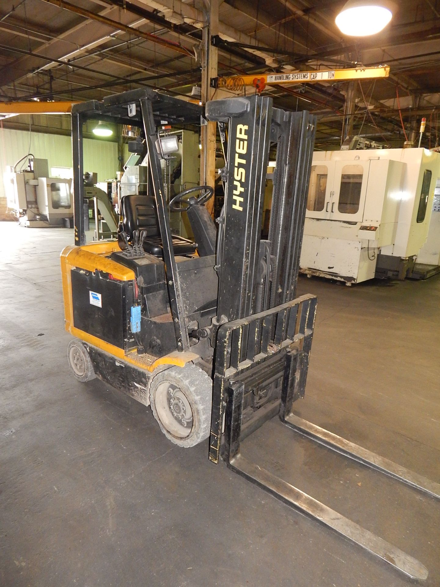 Hyster Model E50XM 2-27 Fork Lift, s/n E108V25784Z, 4,600 Lb. Capacity, Side Shift, Cage, Hard Tire, - Image 4 of 8