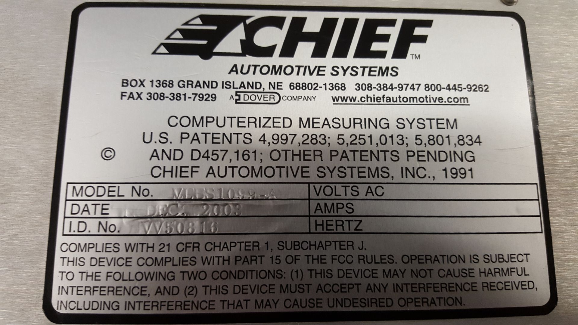 Chief Velocity Genesis Alignment Laser System, Model VWS200-A, ID No. VC30280, New in 2003 - Image 9 of 9
