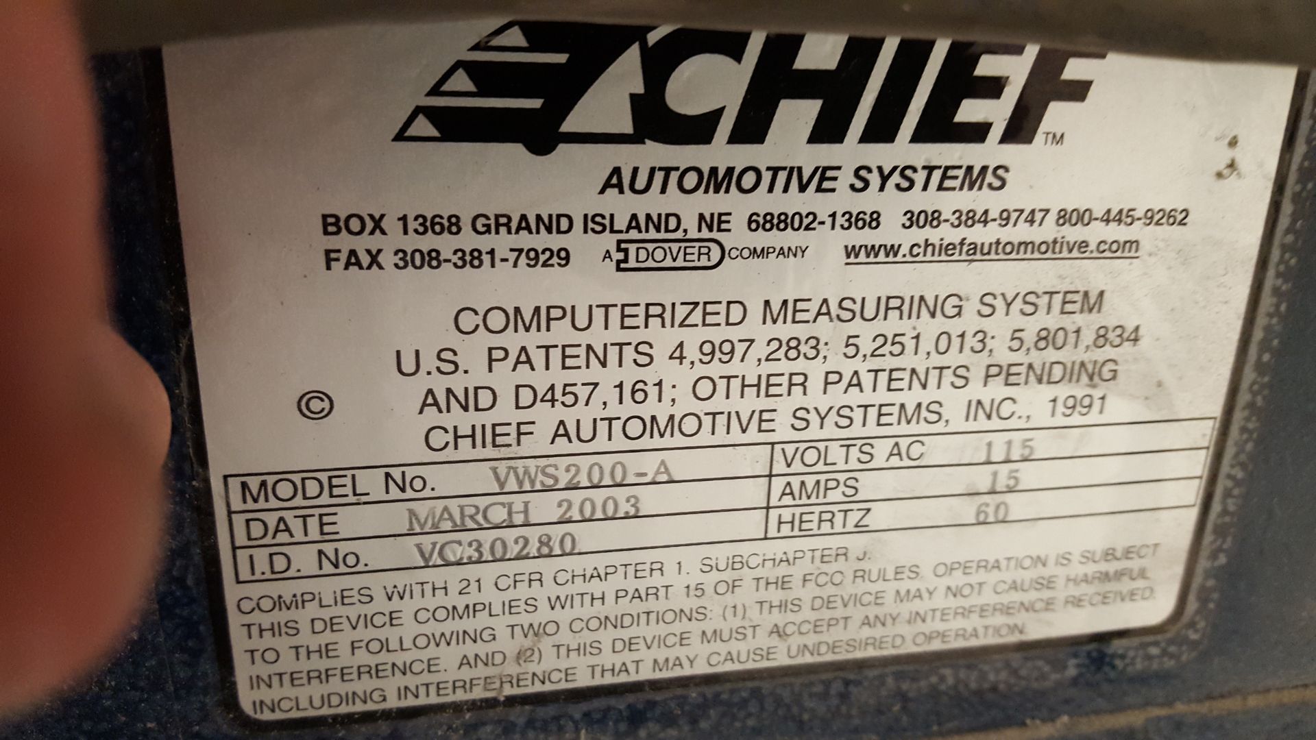 Chief Velocity Genesis Alignment Laser System, Model VWS200-A, ID No. VC30280, New in 2003 - Image 2 of 9