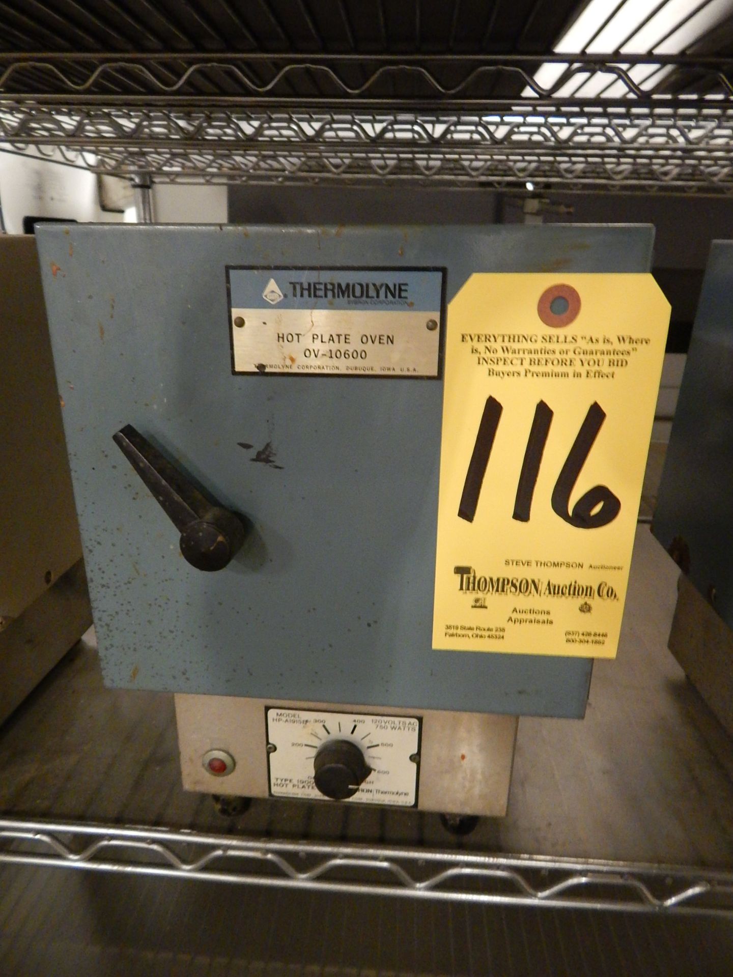 Thermolyne Model OV-10600 Hot Plate Oven, 600 Degree F Max. Temperature