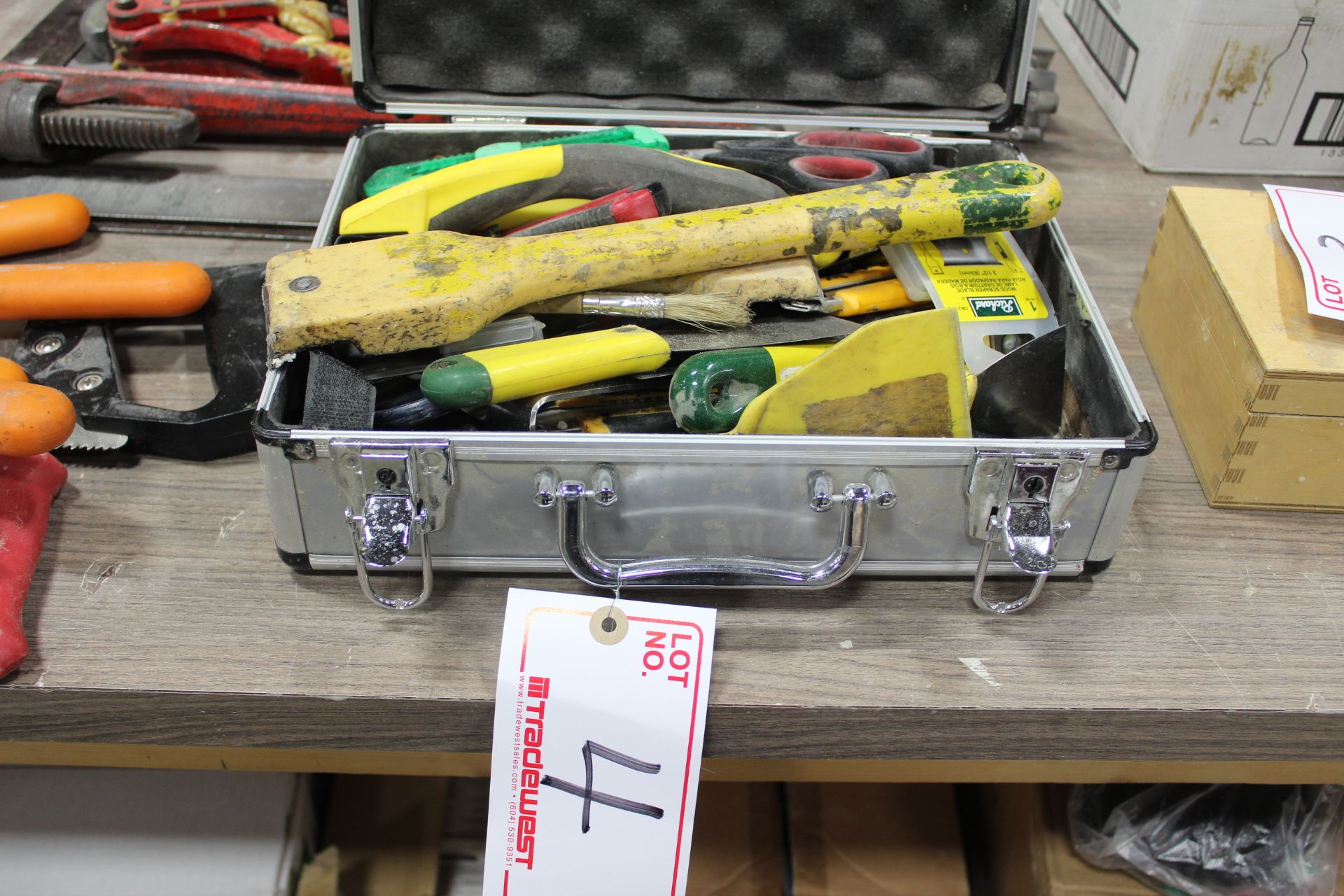 BOX OF SCRAPERS & TOOLS