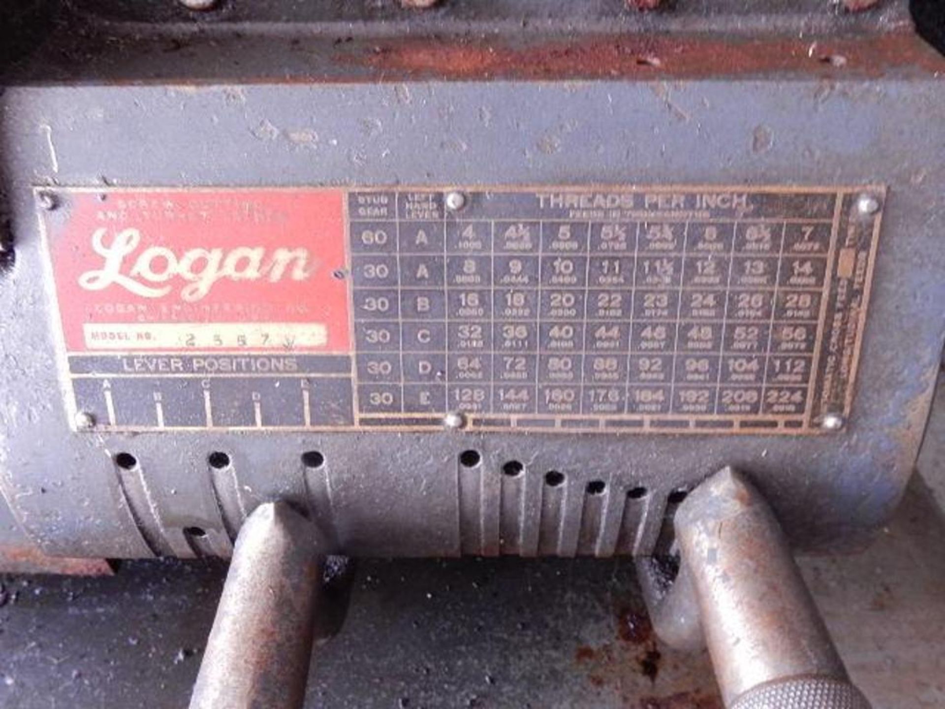 Logan Engine Lathe, Model 2557V, 13" x 36" Capacity, Cabinet Base & Tooling - Image 6 of 14