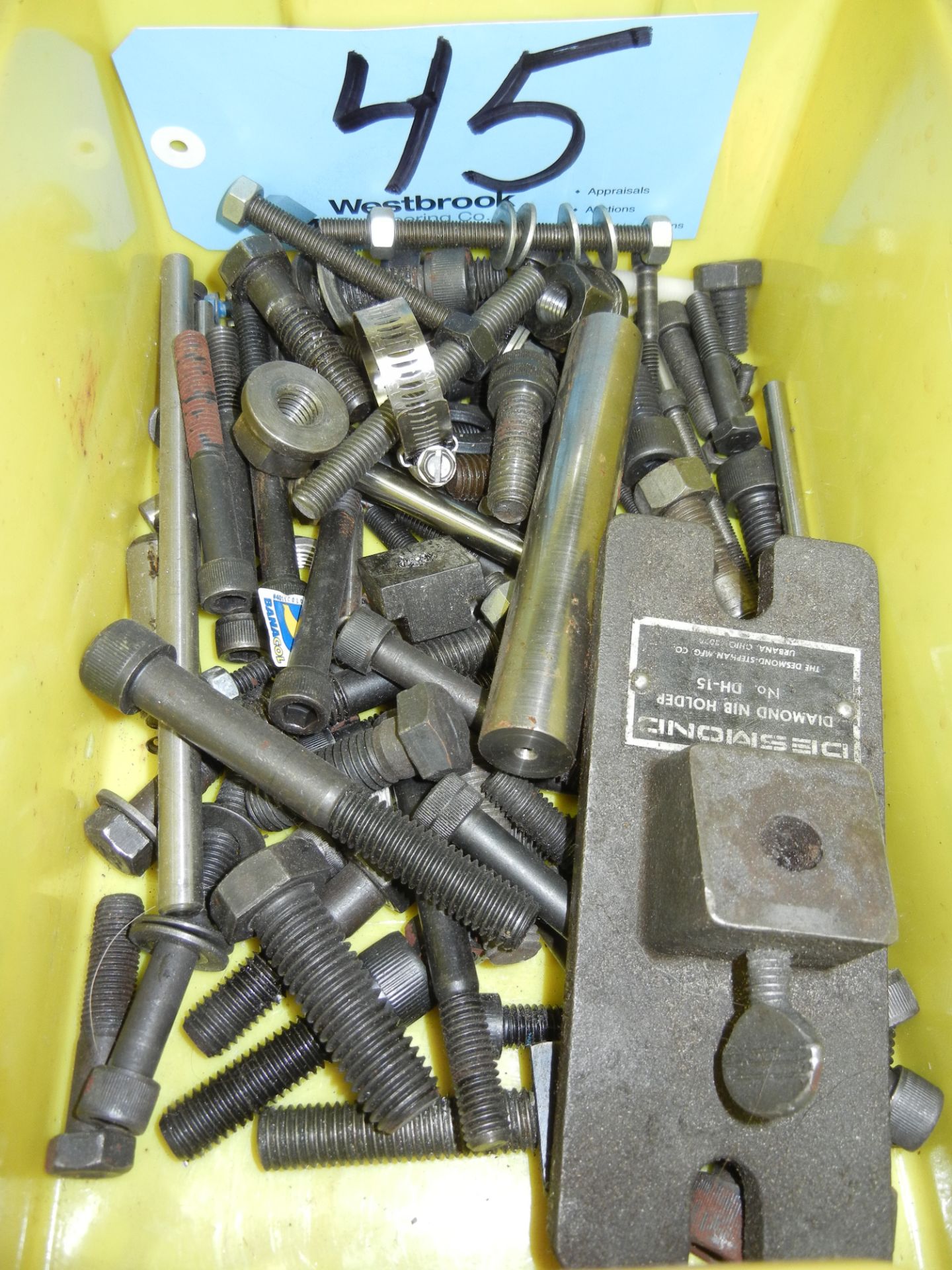 Bin of misc nuts, bolts, fasteners