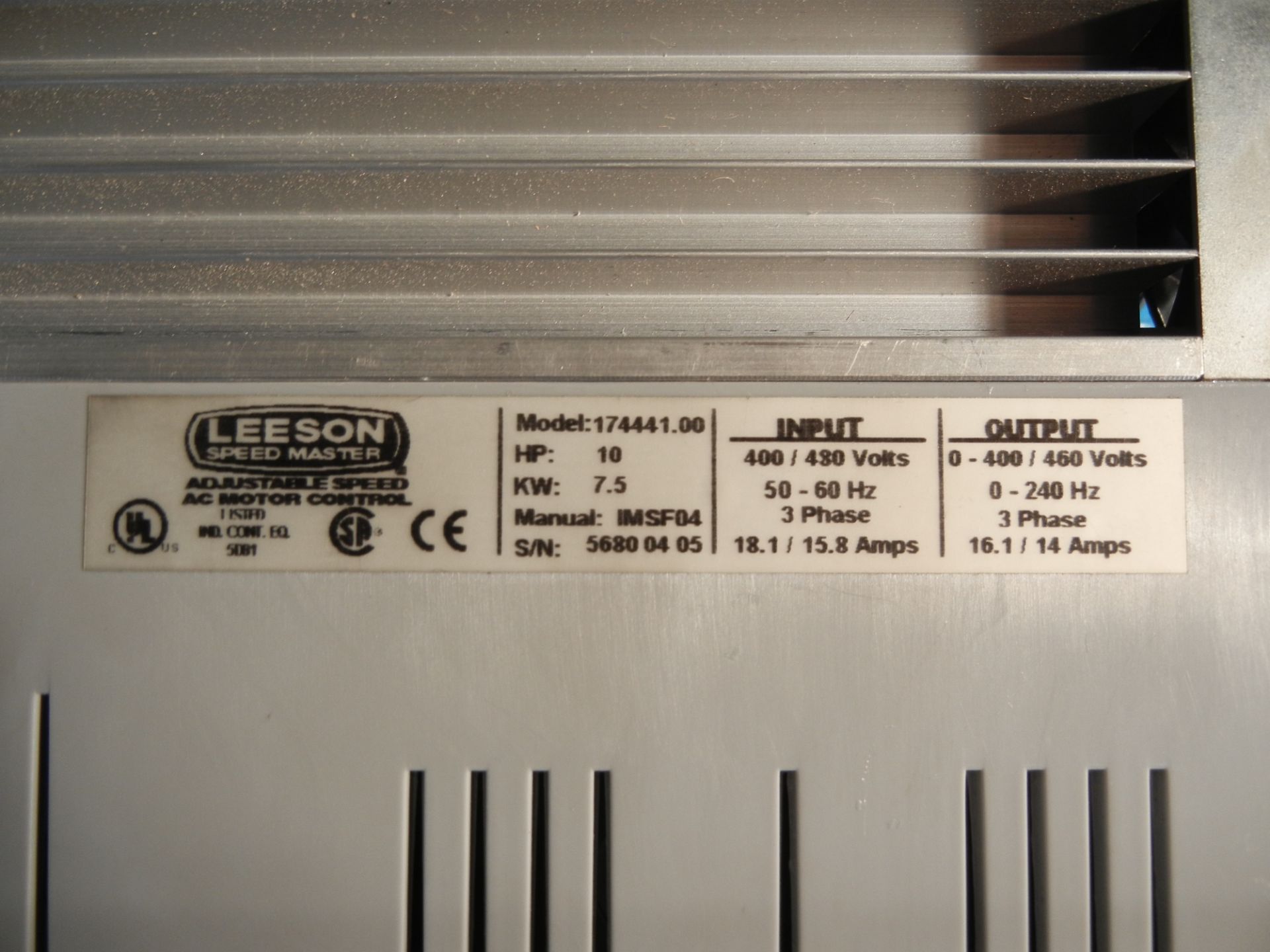 Leeson Speedmaster Adjustable Speed AC Motor Controller Model# 174441.00 - Image 2 of 2