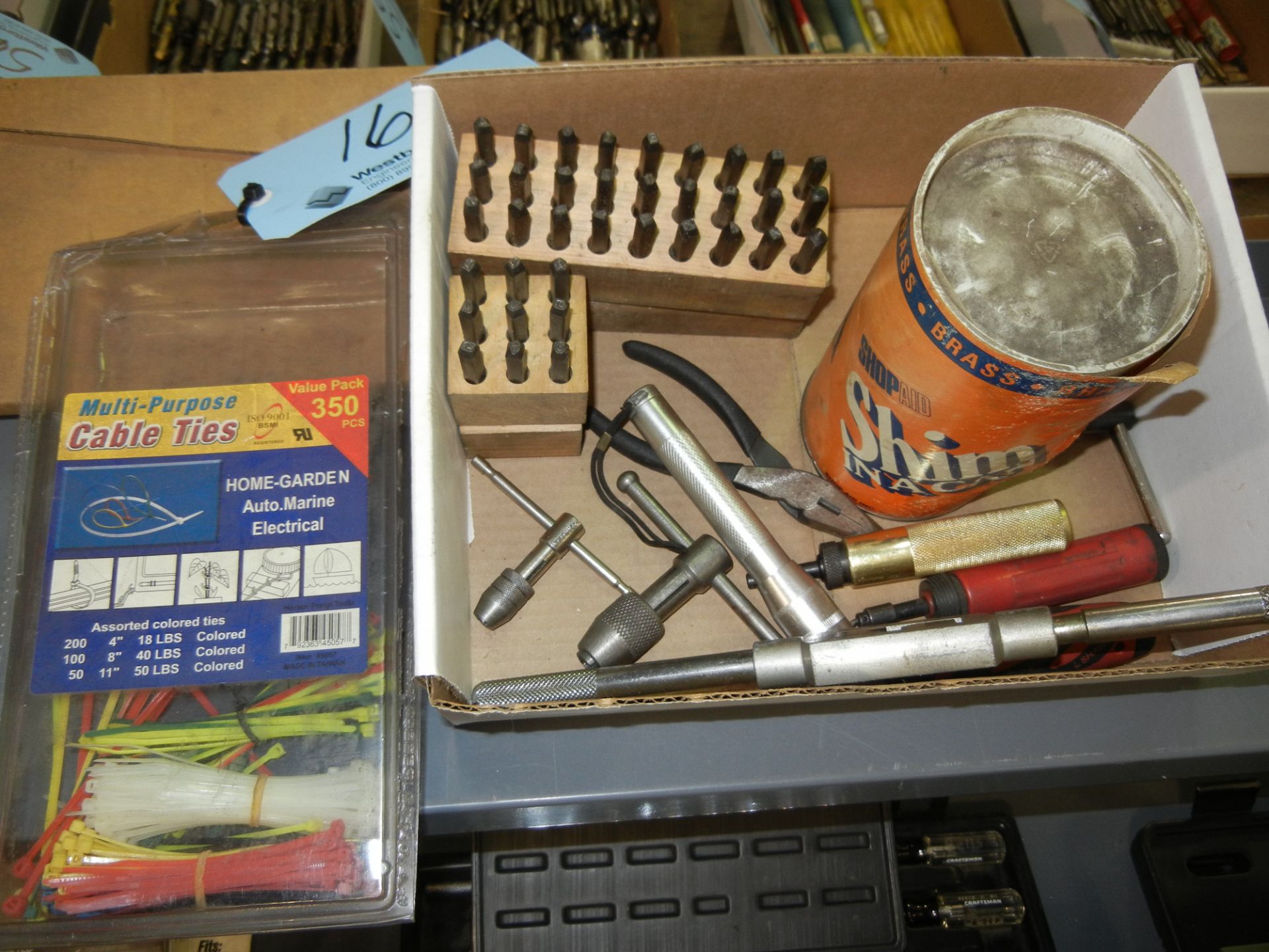 Lot-Hand Stamps, Shim Stock and Cable Ties in (1) Box