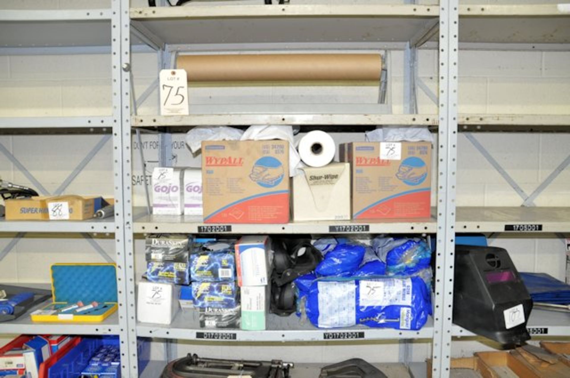 Lot-Protective Gloves, Hand Soap, Hand Towels; Towel and Paper Dispensers on (4) Shelves