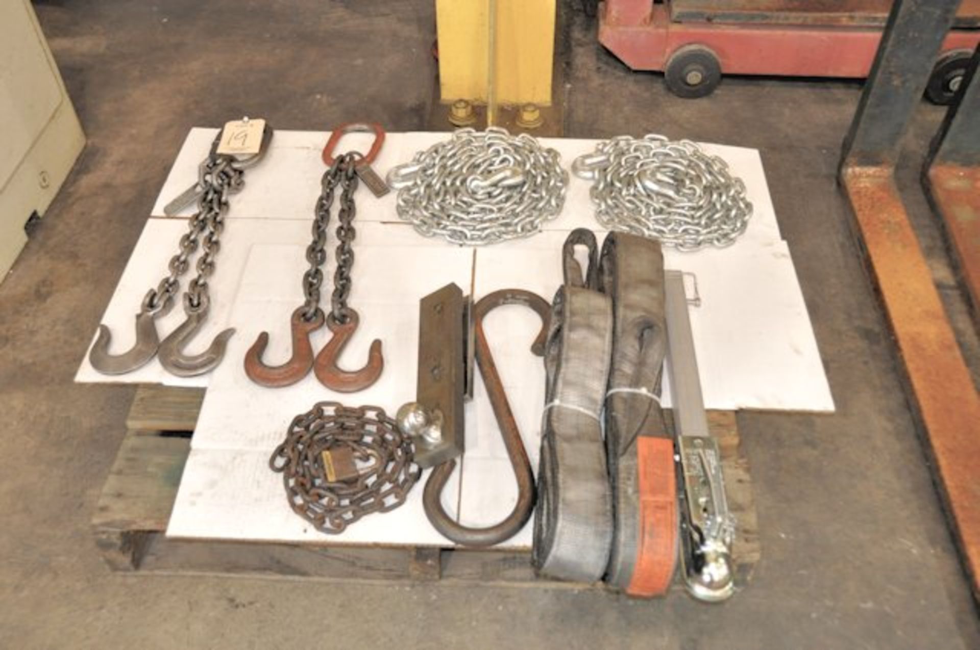 Lot-Assorted Chains; Hook; Cloth Slings and Trailer Coupler on (1)