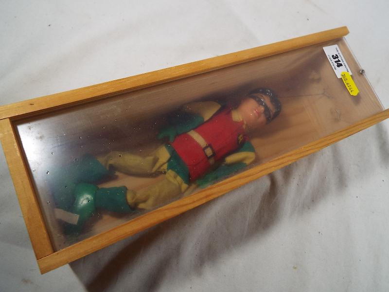 Batman - a rare doll depicting Robin, in wooden box with transparent cover, - Image 2 of 2