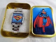 Superman - a unused white metal Superman watch in a Superman presentation tin.