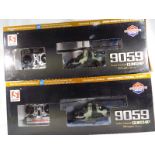 Two radio control gunship helicopters by Double Horse #9059 with remote control, mint,