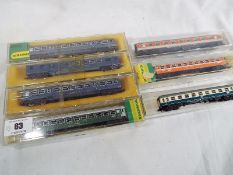 Model railways N - a collection of N gauge passenger coaches comprising six by Minitrix and one