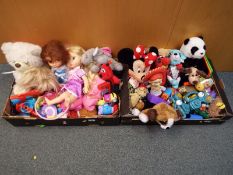 Two boxes containing a large quantity of children's toys to include the Disney Store Princesses,