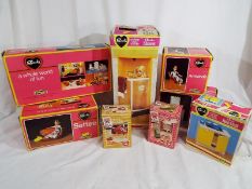 Vintage Sindy boxed furniture items, including vacuum cleaner, food mixer, Eastham hob,  shower,