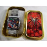 Super hero - a unused white metal Super hero watch in a Spiderman presentation tin