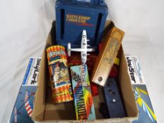 A good mixed lot to include a VTech electronic talking battleship command game, two Sky Lark kits,