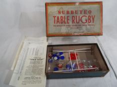 Subbuteo Table Rugby - an early 1950s Rugby boxed game by P A Adolph comprising complete red and