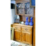 3'3 modern pine kitchen dresser with glazed leadlight doors