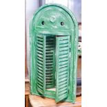 Louvre type wall mirror in green painted frame