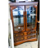 2'6 reproduction mahogany glazed china display cabinet fitted electric light with two long drawers