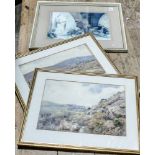 Russell Flint print and a pair of watercolours of Dartmoor scenes,