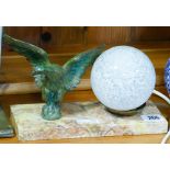 Small French Eagle mounted table lamp on marble plinth