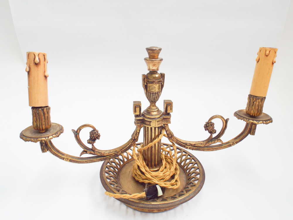 Gilt bronze 2 branch candelabra on a dish style stand