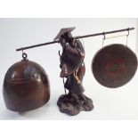 Japanese bronze dinner gong bell - 23cm high x 38cm wide