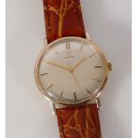 Omega vintage 9ct gold dress watch, late 1960's on brown leather strap.