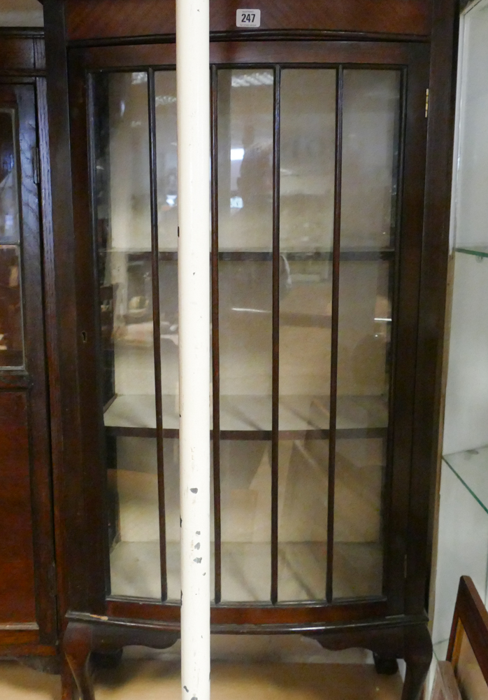 1930s mahogany china cabinet with slightly bowed door