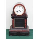 Victorian black and red marble mantel clock with striking movement and glazed front panel