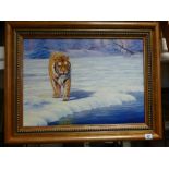Modern oil on board painting of Siberian tiger signed Anne Squire